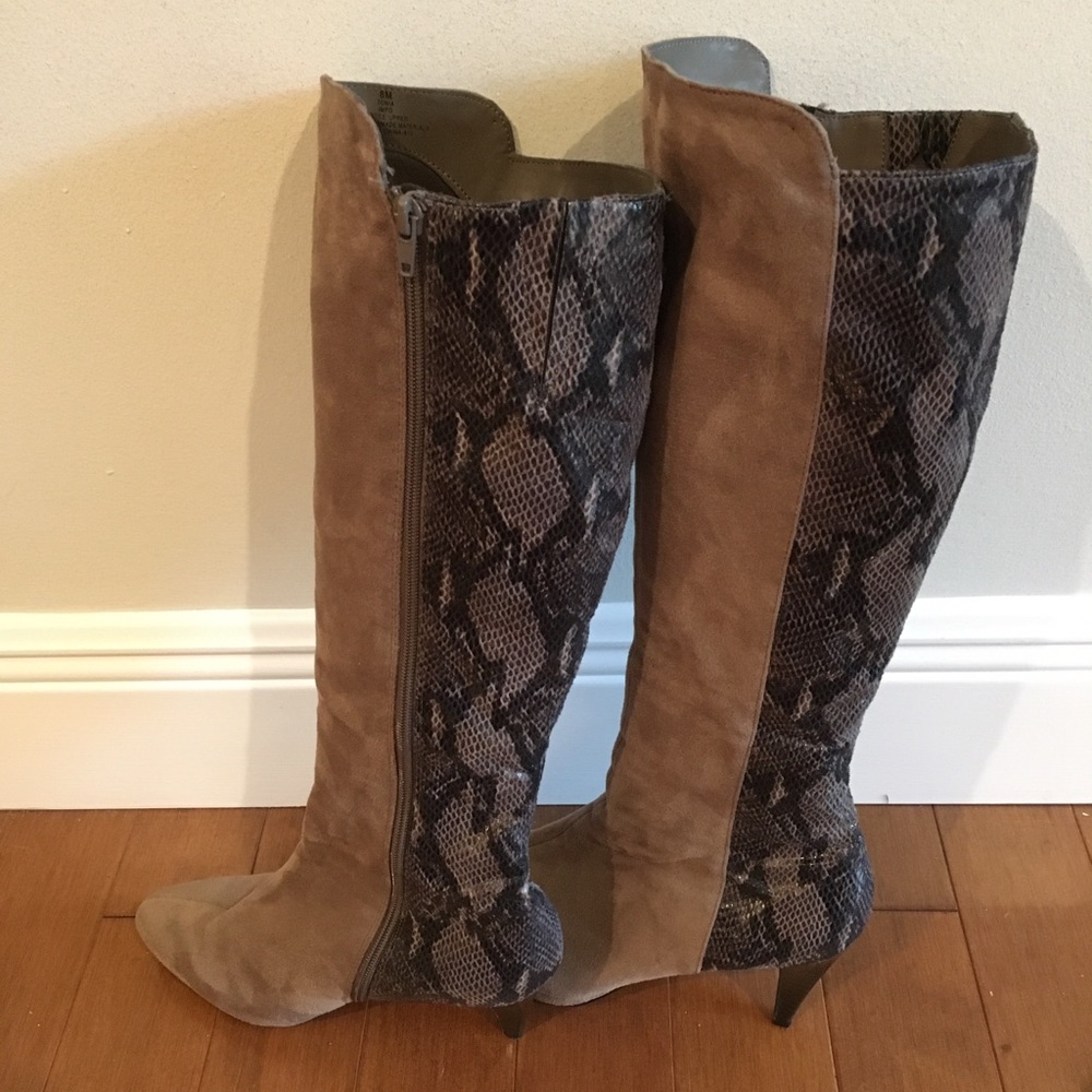 Impo stretch faux snake & suede boots.